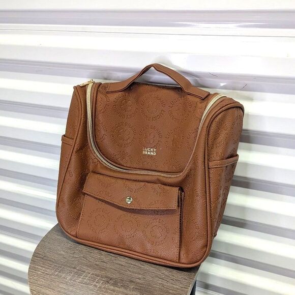 Lucky Brand Monogram Cognac Brown Toiletry Bag Travel Tote - Picture 2 of 6